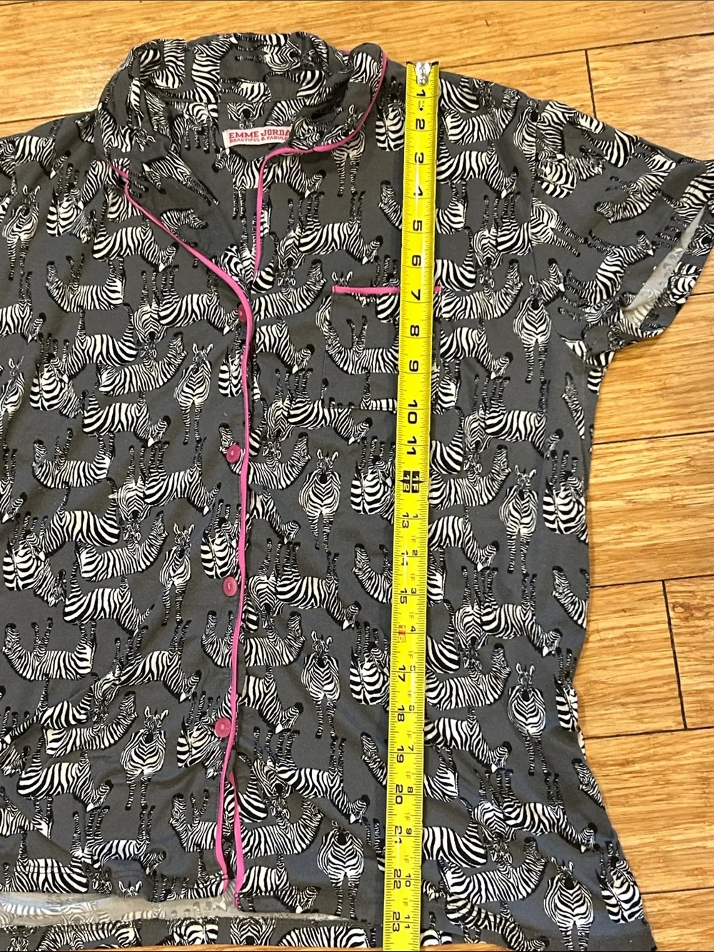 Women's Grey Zebra Print Short Sleeve Pajama Top with Pink Trim